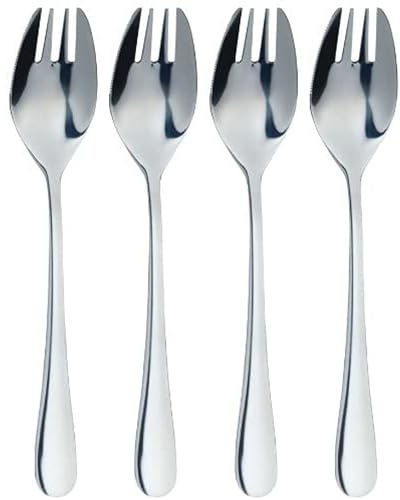 MasterClass Edelstahl Buffet Spork Set, 4-teilig, Gabel, Messer und Löffel in einem Utensil, hochglanzpoliert, Silber