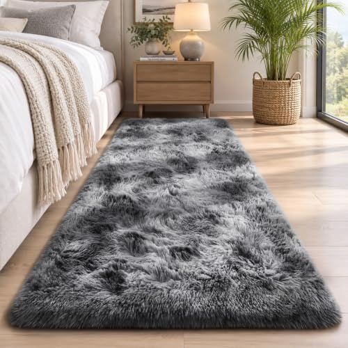 Sour Lemon Teppich Schlafzimmer 60x120cm, Grau Teppich Flur Läufer | Rutschfest Schlafzimmer Teppich Waschbar Flauschiger Wohnzimmerteppiche Zottelige Weiche Teppiche für Kinder Flur Wohnzimmer
