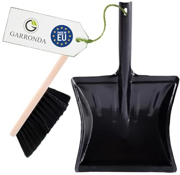 Garronda Kehrschaufel Set mit komplett aus Metall gefertigter Schaufel und Handfeger aus Holz und Synthetik Kehrbesen für Haushalt GD-0172 (Schwarz + Schwarz)