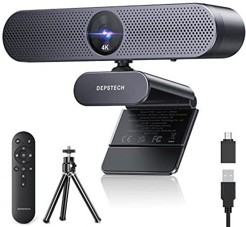 DEPSTECH DW50 Pro Webcam 4K, Ultra HD mit Mikrofon, 3-facher Zoom, 1/2.55 Sony Sensor, Duale Mics mit Geräuschunterdrückung, Fernbedienung, Autofokus Streaming Kamera für PC Laptop Mac, Teams