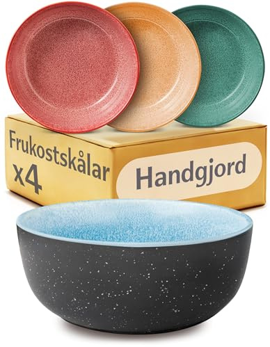 Cosumy 4er Set Müslischalen Bunt 800ml – Steingut – Suppenschüssel Bowl | Handgefertigt, vielseitig als Dessertschale, Salatschüssel & Bowl, buntes Keramik-Set für 4 Personen