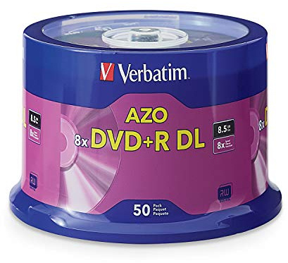 Verbatim DVD+R DL 8,5 GB 8X mit Markenoberfläche – 50 Stück Spindel, 50 – Disc