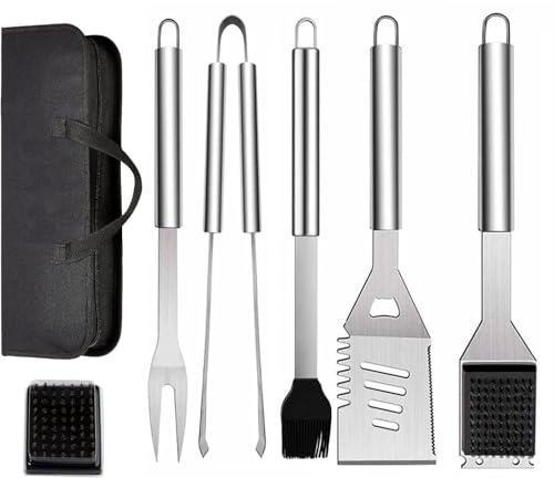 ZWMYF Edelstahl Grillbesteck-Set 6-TLG Professionelle Grill Bestecksets in Tragetasche BBQ Grillwerkzeug Grillset Werkzeuge für Männer und Frauen Camping Garten