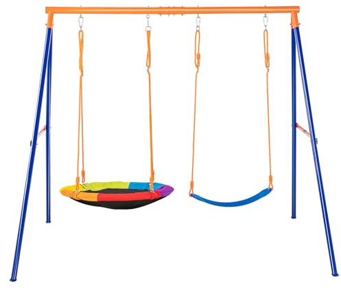 VEVOR Schaukel-Sets für den Garten, 200 kg Tragkraft, mit 1 Tellerschaukelsitz, 1 Gurtschaukelsitz, robustem A-Rahmen-Schaukelständer aus Metall und verstellbarem Seil