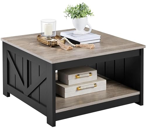Yaheetech Couchtisch Kaffeetisch Quadratischer Sofatisch, 80x80x45 cm Grau | Moderner Wohnzimmertisch mit Ablagefach Beistelltisch für Wohnzimmer & Büro