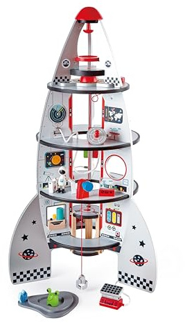 Hape Vierstufenrakete - Spielzeug-Raumschiff aus Holz, fördert Kreativität, Motorik & Hand-Auge-Koordination, 20-teiliges Raketen- und Raumfahrtzentrum, für Kinder ab 12 Monaten