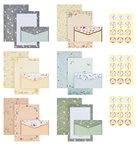 Vicloon Briefpapier mit Umschlag Set, 54 Stück Insgesamt, 36 Blatt A5 Papier mit 18 Umschlägen, 6 Florale Stile für Einladungskarten und Glückwunschkarten