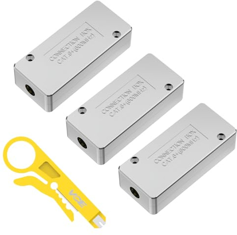 VCE LSA Verbindungsmodul Cat 7 und Cat 6A KabelVerbinder POE Geschirmt Connection Box für Netzwerkkabel Verlegekabel mit Drahtschneider 3 Stück