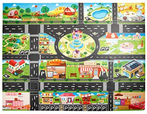 JTMM Spielzeugteppich, PVC, Straßen-Spielmatte, Spielzeug, Kunststoff, Kinderspielteppich, wasserdicht, Stadtleben, ideal zum Spielen mit Autos und Spielzeug