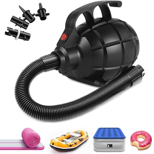 PPXIA Elektrische Luftpumpe, Elektrische Pumpe mit 4 Düsen für Aufblasbare Air Track Matte, Luftmatratze, Schwimmringe, Flöße, Wasserbetten, Boote, Kinderbecken, SUP Board, Yoga-Bälle usw