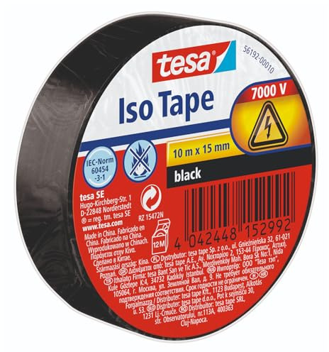 tesa Isolierband - Selbstklebendes Isolierband, hitzebeständig - Zum Isolieren, Reparieren und Bündeln - 1 x 10m - Schwarz