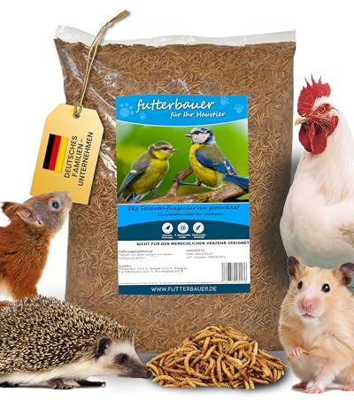 Futterbauer 5kg Soldatenfliegenlarven getrocknet, Premium Vogelfutter, Fischfutter, Futter für Reptilien und Nager, Proteinreiches Naturfutter wie Mehlwürmer