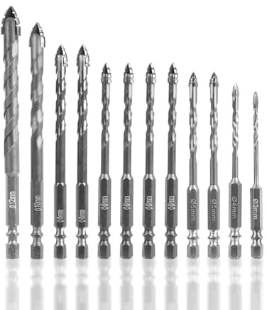 12-Teiliges Exzenterbohrer Set, Gezackter Bohrer mit 4 Schneiden und Hoher Härte, Vierschneidiger Sägezahn Exzenterbohrer Set, 3/4/5/5/6/6/6/6/8/8/10/12mm, Schnelle Wärmeableitung (Silber)