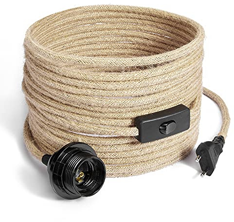 GreenSun Lampenfassung E27 mit Kabel - E27 Fassung mit Kabel, Lampenfassung mit Schalter, 10M Textilkabel 2 adrig, Elektrische Leitung mit E27/E26 Lampenaufhängung für DIY Pendelleuchte Kit