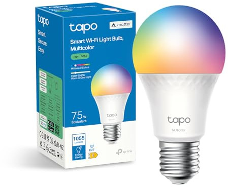 Tapo TP-Link L535E alexa lampe E27, Matter zertifiziert, Mehrfarbrige dimmbare smarte WLAN Glühbirne, Kompatibel mit Alexa, Siri oder Google Assistant, Energieüberwachung, Kein Hub notwendig