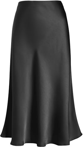Eisnnu Damen Satin Rock Midi-Länge Rock A Linie Röcke Große Größe Einfarbig Fishtail Seidiger Midirock Business Party Skirt S-XXXL