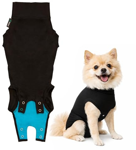 Suitical Recovery Suit Hund, S+, Schwarz | Ersatz für E-Halsband und Kegel – Spay, Neuter, Wunden, verhindert Lecken – Hals bis Schwanz 49–56,9 cm