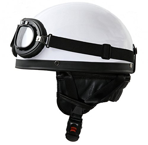 ATO Moto Oldtimer Motorradhelm mit Fliegerbrille Weiß Größe XL 61cm
