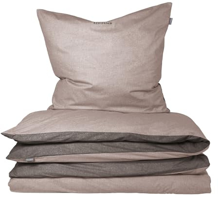 Schiesser Bettwäscheset Doubleface | Renforcé | 2-teilig | Zweifarbig | 100 % Baumwolle | Oeko-Tex® Made in Green Zertifiziert | YKK Reißverschluss | 135x200cm + 80x80cm | Taupe-Dunkelgrau