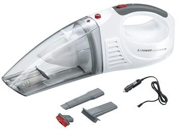 SEVERIN 3-in-1 Akku Handstaubsauger S'POWER home & car, kabelloser Nass- & Trockensauger mit 7,4V Li-Ionen Akku, Autostaubsauger inkl. 12V-Ladekabel, weiß/rot, HV 7144