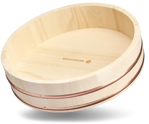 Reishunger Hangiri Holzschüssel für Einsteiger, 30cm Durchmesser - Zur Veredlung von Sushi Reis - erhältlich in 30 cm bis 60 cm