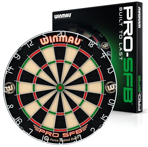 WINMAU Pro SFB Dartscheibe, CNC Präzisions Stiftfreies Bullseye, Galvanisierter Runddraht, Cliple II Drahtsystem für Weniger Abpraller, Profi Sisal Dartboard 450mm