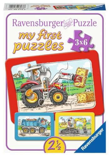 Ravensburger Puzzle Bagger, Traktor und Kipplader - 6 Teile Puzzle | 6 Teile Puzzle, Kinderpuzzle ab 2 Jahre, Ravensburger Qualität