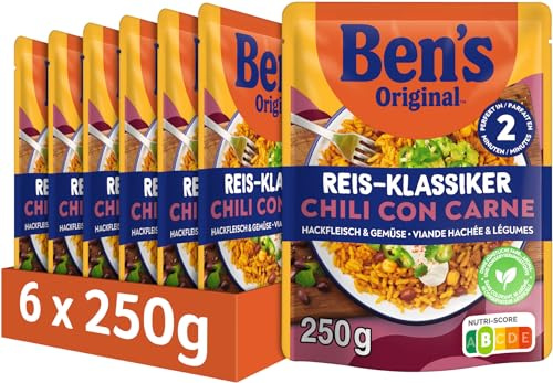 Ben's Original Express-Reis Chili Con Carne Hackfleisch & Gemüse 6 x 250g | 6 Packungen, Schnelles Fertiggericht, Chili con Carne, In 2 Min. fertig, Herzhaft und lecker