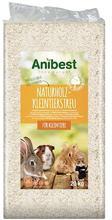 Anibest Kleintierstreu, 100% natürliche Einstreu für Kaninchen, Hamster, Meerschweinchen & Co, saugfähige Weichholzspäne, staubfrei & geruchsbindend, 20 kg/ 500 l