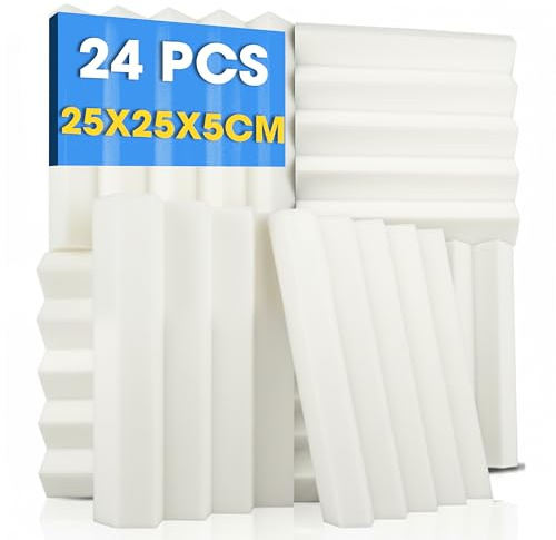 Arrowzoom 24 Akustikpaneele Wedge 25x25x5cm Akustikschaumstoff Perlweiß | Hochdichte Akustikpaneele zur Echoreduzierung für Tonstudio, Gaming und Home Office mit Schallabsorption