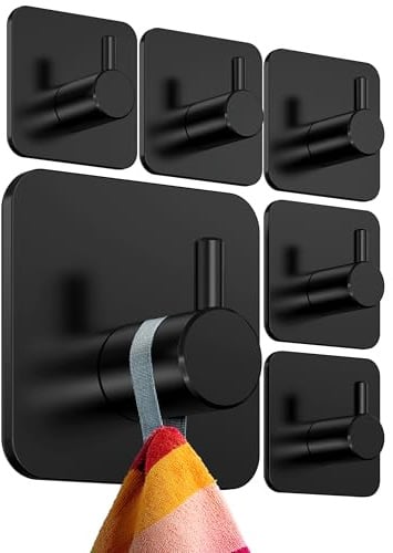4smile Handtuchhalter ohne Bohren, 6er Set, schwarz - Badezimmer Handtuchhalter aus Edelstahl, funktionale Klebehaken, hohe Tragkraft - Wasserfeste Haken für Bad, Haken selbstklebend, Handtuchhaken