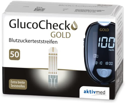 GlucoCheck GOLD - 50 Blutzuckerteststreifen zur Kontrolle des Blutzucker-Wertes - Anwendbar mit dem GlucoCheck GOLD Blutzuckermessgerät