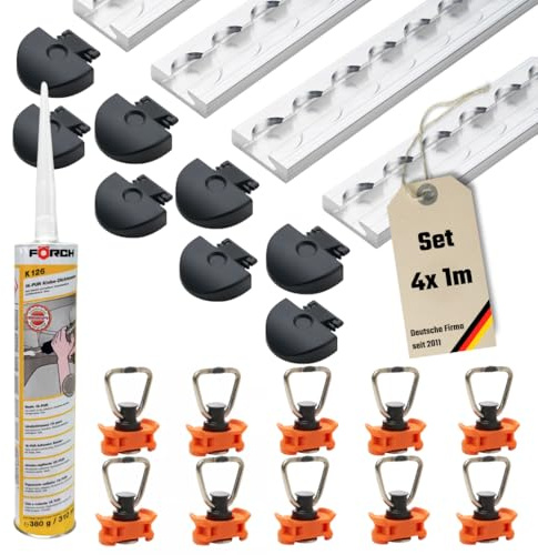 Starterset! 4X Airlineschienen Zurrschiene flach blank 1m+ 10 Fittinge+ 8 Endkappen+ 1 Kleber