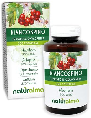 Weißdorn (Crataegus oxyacantha) Blüten und Blätter Naturalma - 150 g - 300 Tabletten - Nahrungsergänzungsmittel - Natürlich und Vegan