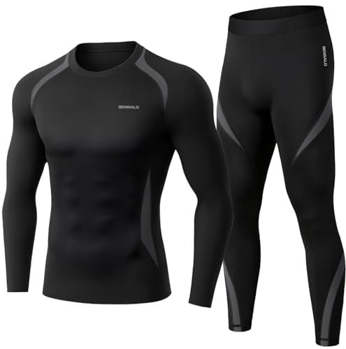 Thermounterwäsche Herren, Skiunterwäsche Winter Thermowäsche Set Funktionsunterwäsche Warm Weich Funktionswäsche atmungsaktiv Thermo Unterwäsche Thermounterhemd Thermounterhose für Männer Grau L
