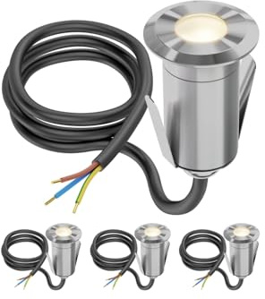 ledscom.de 4x LED Bodeneinbauleuchte GLOX für außen, IP67, aluminium, rund, 35mm Ø, warmweiß, matt