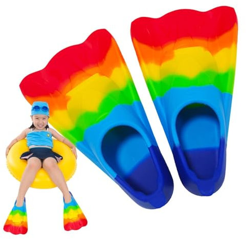 Weppduk Kinderflossen zum Schwimmen,Regenbogen-Silikon-Bodyboard-Flossen mit offenem Design | Professionelle Kurze Jugendschwimmflosse für Kinder, , Mädchen, Anfängertraining