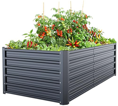 Ohuhu Metall Hochbeet 180×90×60 cm für Garten, Anthrazit | 100% ungiftig, großer Füllraum, verstärktes Stahlblech, rostgeschützt und stabil, ideal für Gemüse, Blumen und Kräuter
