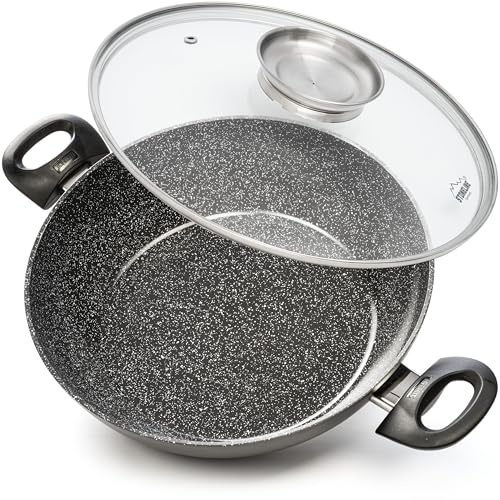 STONELINE Ceramic Servierpfanne 28 cm Hoher Rand Keramikpfanne Induktion Antihaft Pfanne mit Deckel, Keramikbeschichtung mit echten Steinpartikeln, PFAS frei, Für alle Herdarten, Backofengeeignet