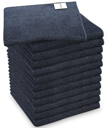 PORTENTUM Mikrofasertücher, 12 Stück, Dunkelgrau - Multizweck-Reinigungstücher mit 360 g/m2 für Auto, Glas, Küche und Bad, Waschbare und Nicht Abrasive Tücher, 32 x 32 cm