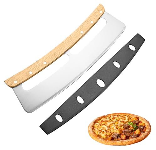 ORAGKE Pizzaschneider Extra Scharf Groß 35cm, Profi Pizzamesser Edelstahl mit Holzgriff & Klingenschutz, Premium Wiegemesser Pizza Schneider Messer, Pizza Cutter Schnelles und gleichmäßiges Schneiden