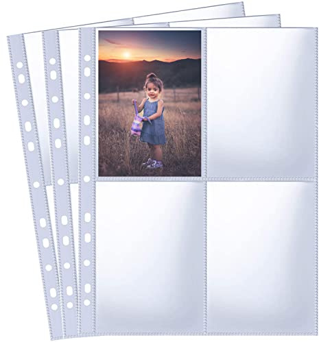 30 Pack 240 Taschen A4 Foto Hüllen für A4 2/3/4 Ringbuch, Transparente Postkartenhüllen, 4 Fächer, Doppelseitiger 4 Taschen Foto Seitenschutz, Top Loading Fotoalbum Nachfüllseiten(109x153 mm)