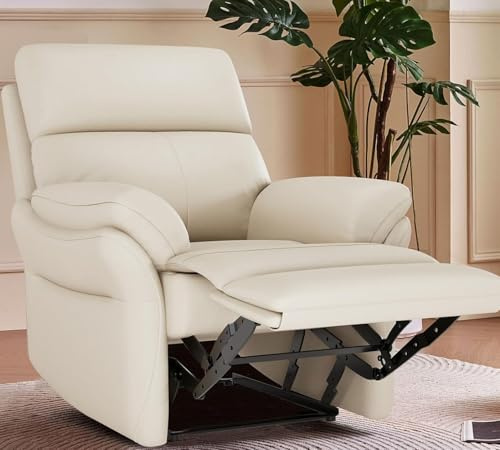 AIRSKY Relaxsessel Echtleder Fernsehsessel mit Liegefunktion Kinosessel Nickerchen Seniorensessel TV Sessel mit Schlaffunktion Manuell Verstellbar Liegesessel für Wohnzimmer Schlafzimmer,Beige