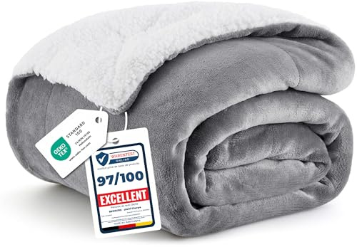 BEDSURE Kuscheldecke Warm Sherpa Wolldecke - Sofadecke, Flauschig Sofaüberwurf Decke, Dicke Couchdecke, Geschenke für Frauen, Flauschige Wohndecke, Grau, 150x200 cm, XL