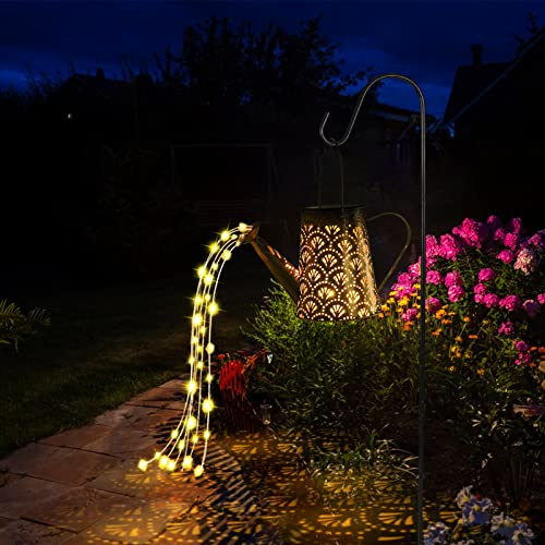 GuKKK Solar Gießkanne mit Solarlampen für Außen, Solarlampen für Außen Garten LED Lichter mit Schäferhaken, Wasserdicht Vintage Lichterkette Aussen für Garten Hofweg Balkon Terrasse (SX)