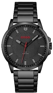 HUGO Analog Quarzuhr für Herren Kollektion #First mit Schwarzes Edelstahlarmband - 1530187