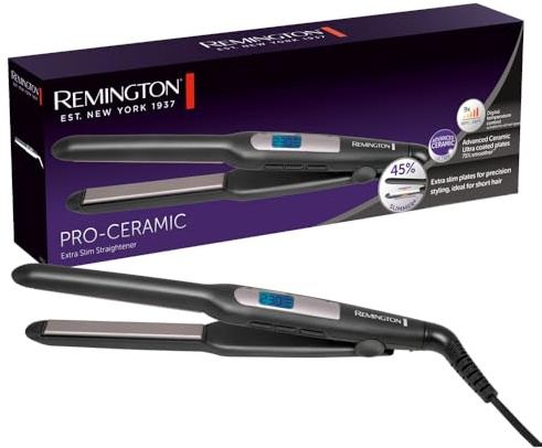 Remington Glätteisen [extra schmale Platten: für kurzes Haar, Pixies, Pony, Bart & kleine Locken] Haarglätter (Ultra-Pro-Keramikbeschichtung, LCD-Display,150-230°C) Bartglätter S5515