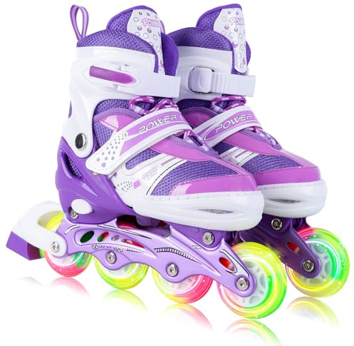 JIFAR Inliner Kinder Verstellbar, Inline Skates Mädchen Jungen Damen Herren, Rollschuhe Kinder mit mechanisch leuchtenden Rädern ohne Batterie, Größen 30-33/34-37