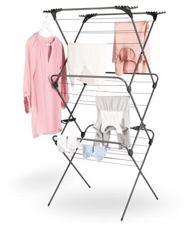 Minky Premium Sure Grip 3-stufiger Wäscheständer, Innen- und Außenbereich, rutschfeste Stangen, klappbar, inklusive 4 Eckhaken