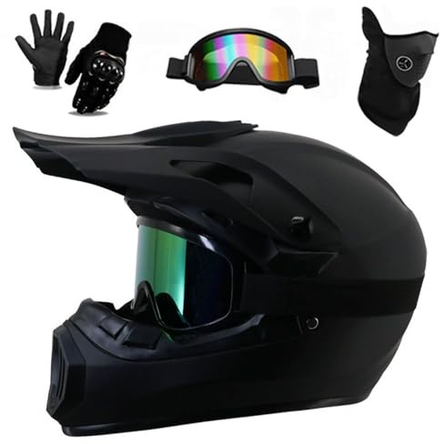 Jugend Erwachsene Elektro Dirt Bike Motorrad Helm Set für Jungen Mädchen Quad Bikes BMX MTB ATV Offroad Helm mit Schutzbrille Handschuhe Maske DOT Genehmigt(226 Monochrome,S(52-55CM))
